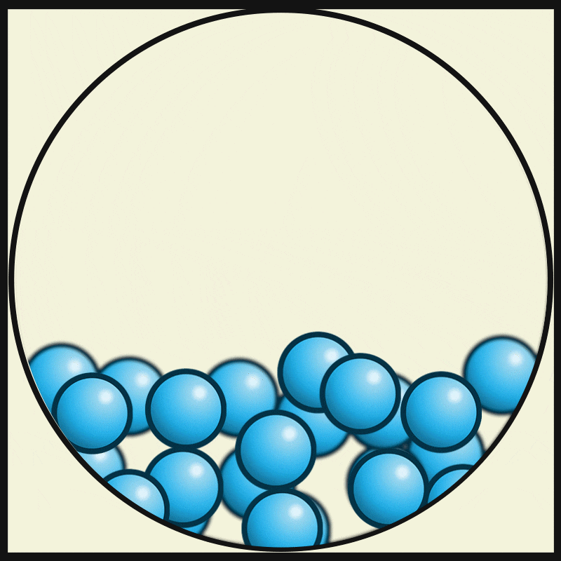 Blue balls filling cylindrical container animation.