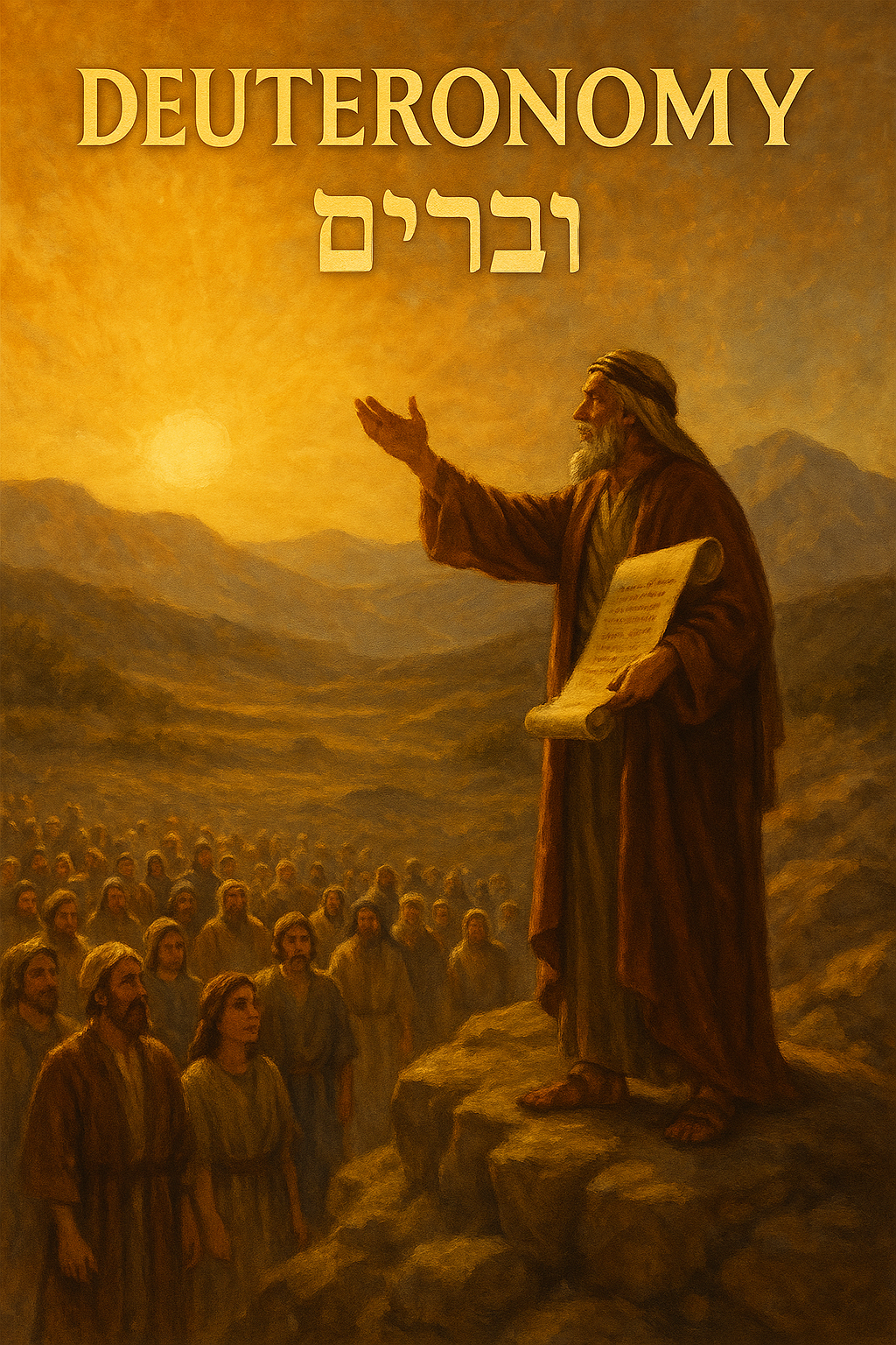 Deuteronomy leader addressing crowd with scroll