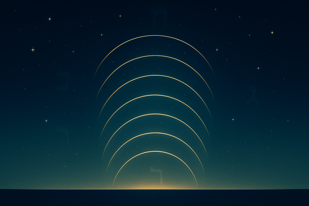 Curved lines and stars on a twilight sky.