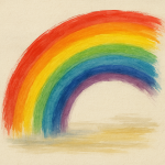 Colorful watercolor painting of a rainbow on paper.