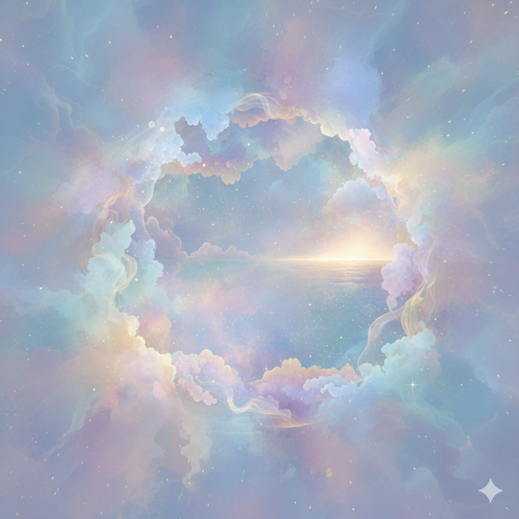 Dreamy pastel clouds framing a serene sunrise.